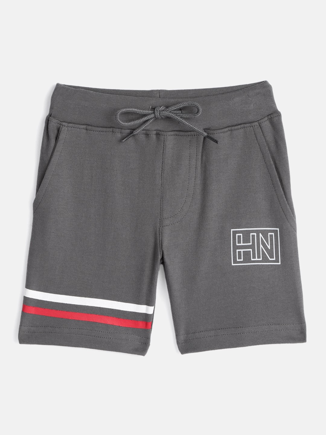 

HERE&NOW Boys Charcoal Solid Regular Mid-Rise Pure Cotton Shorts
