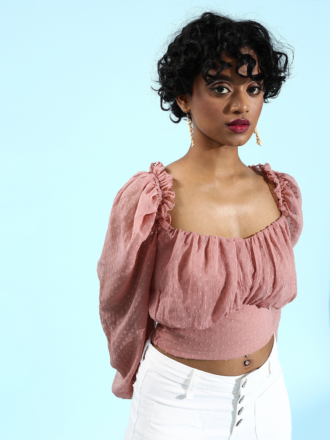 

plusS Women Pretty Pink Self Design Top