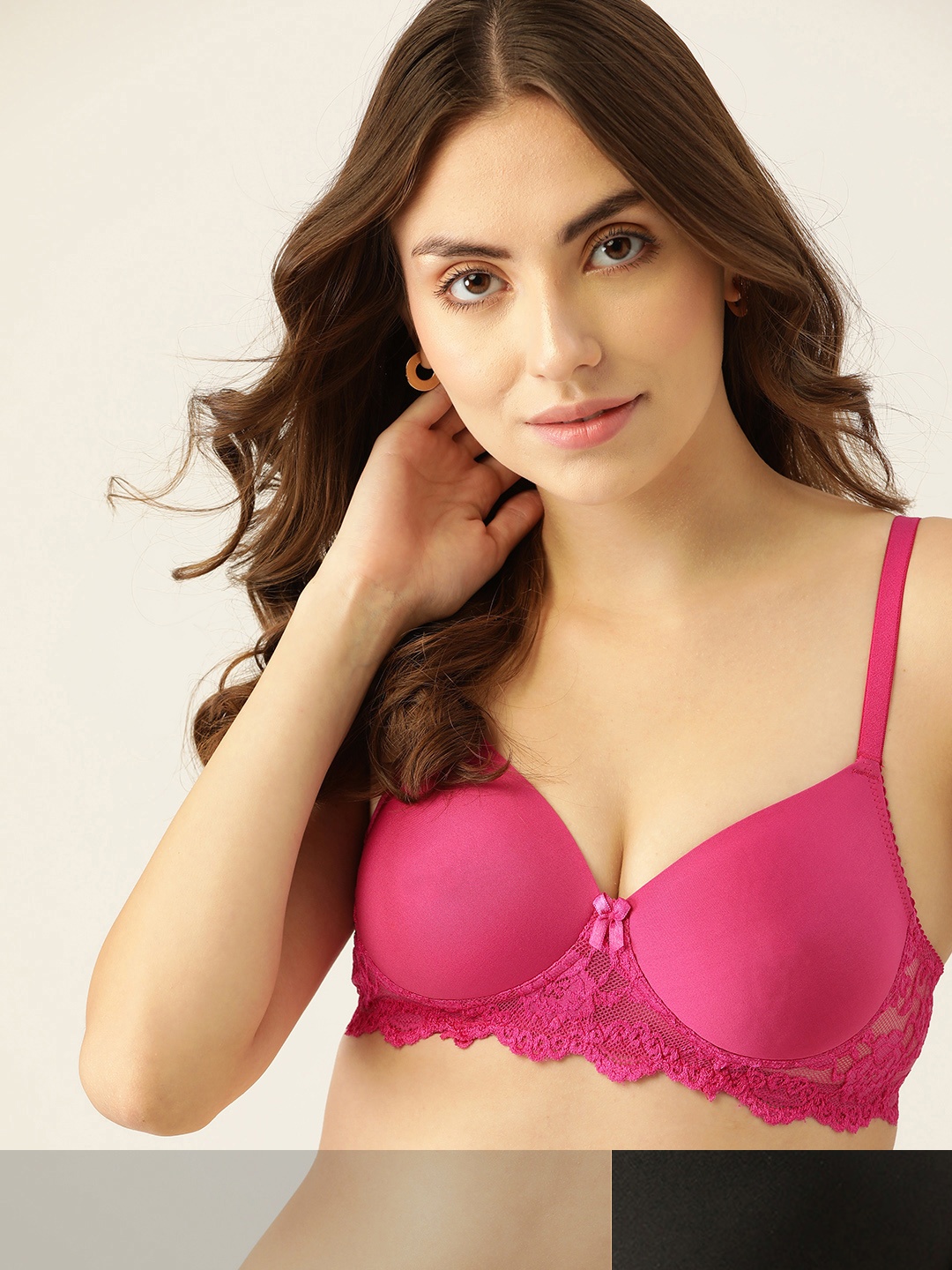 

DressBerry Women Pack of 2 Magenta & Black Solid Lightly Padded Lace T-Shirt Bra