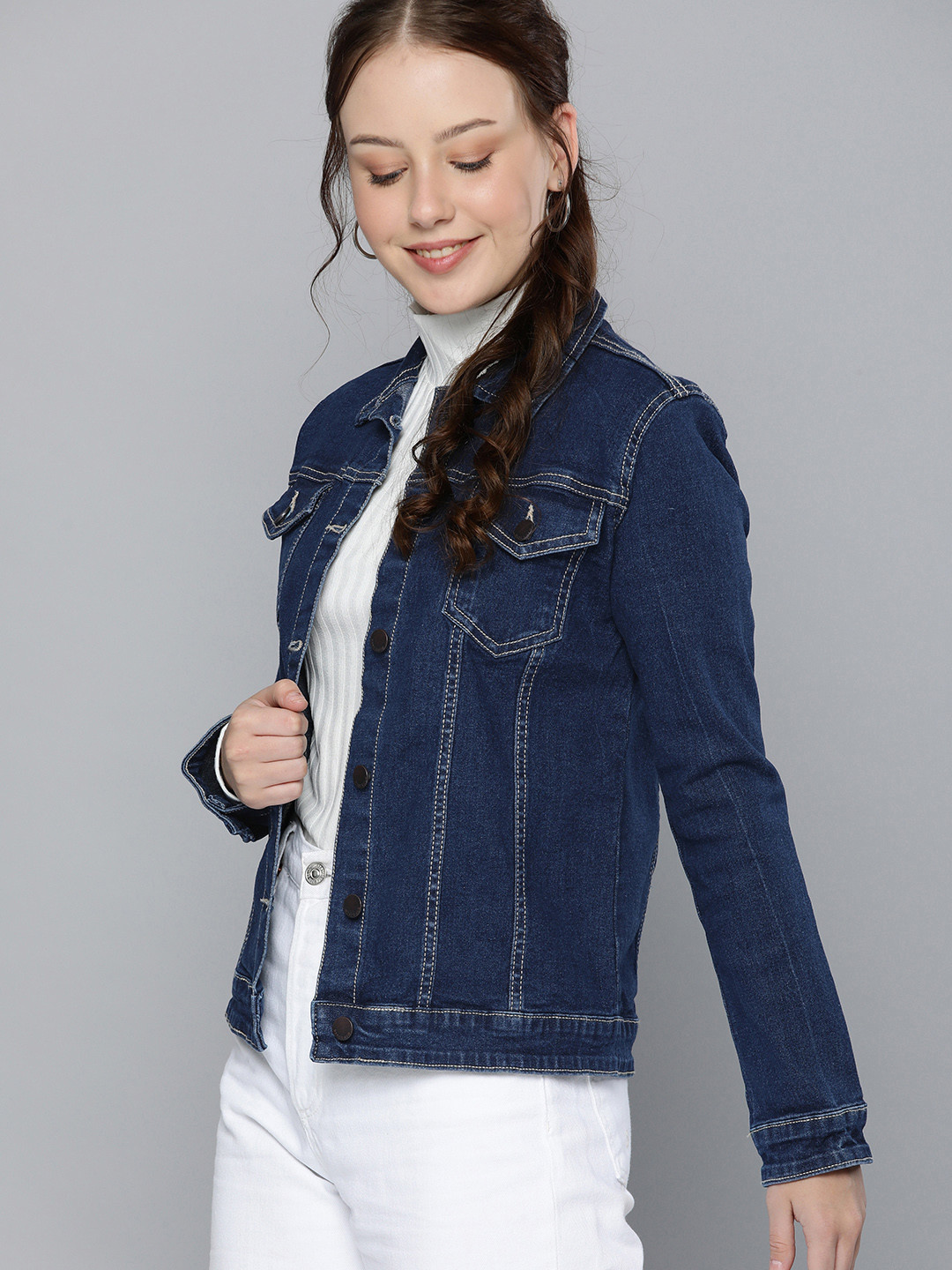 

HERE&NOW Women Blue Solid Denim Jacket
