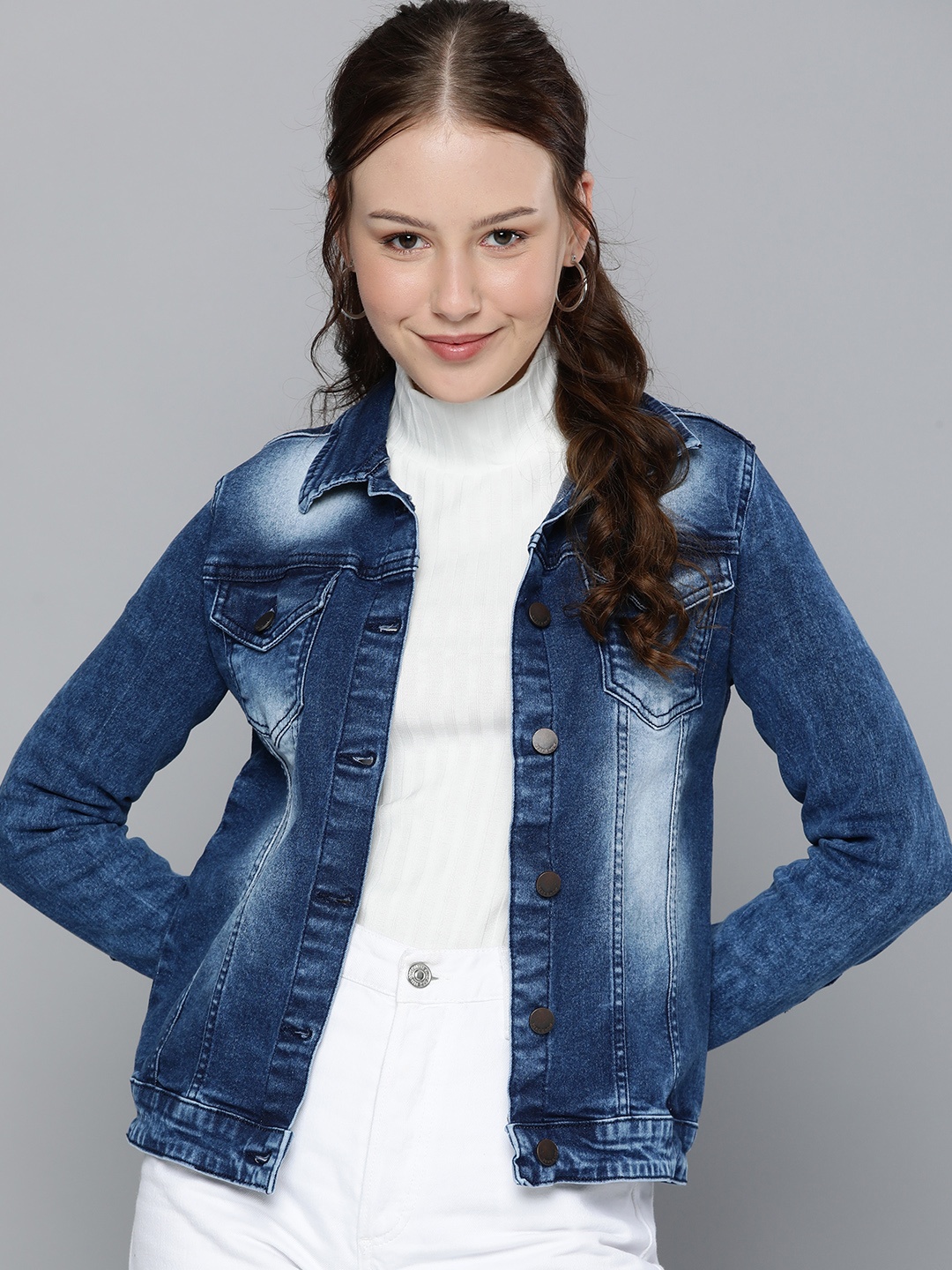 

HERE&NOW Women Blue Washed Denim Jacket