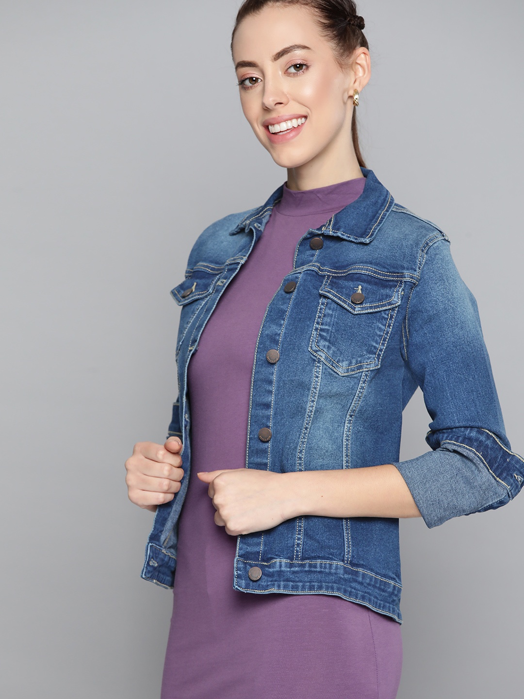 

HERE&NOW Women Blue Solid Denim Jacket