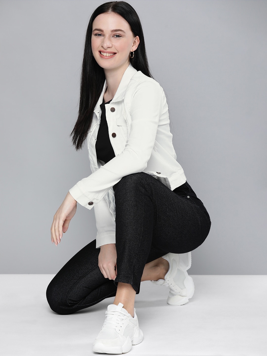 

HERE&NOW Women White Solid Denim Jacket