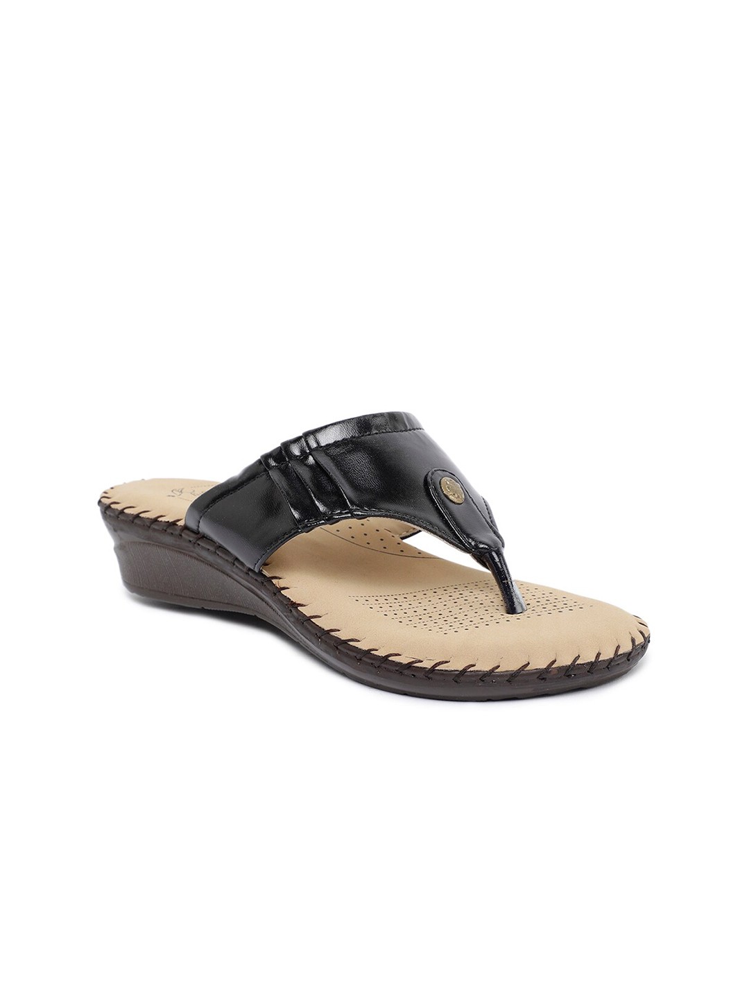 

Paragon Women Black & Beige Solid Round Toe Slip-On