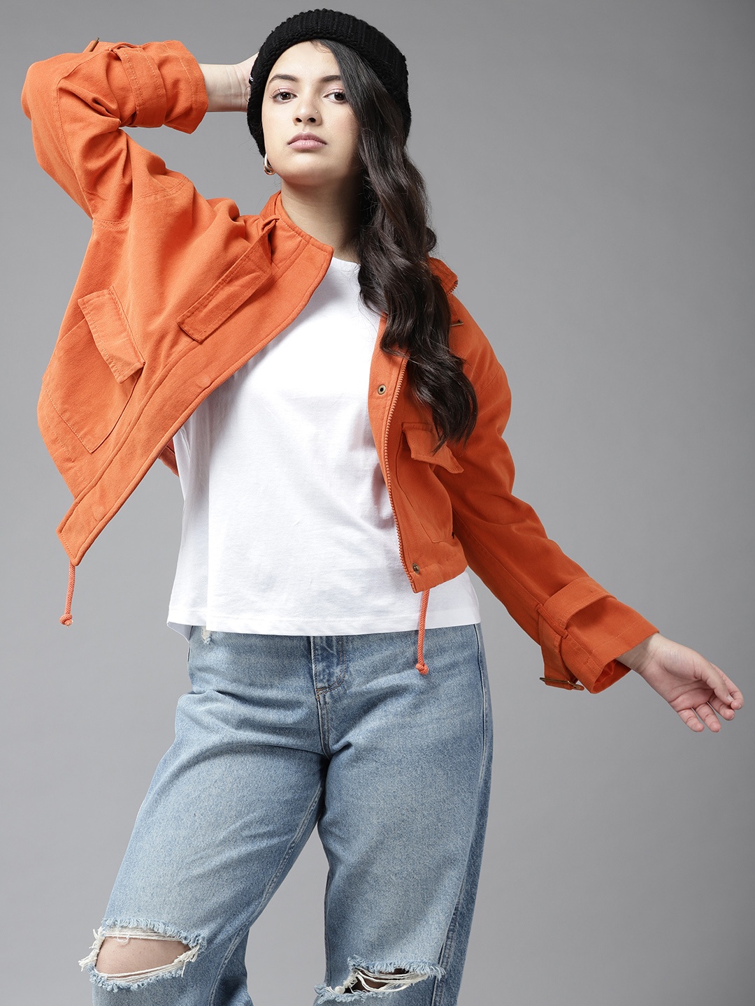 

UTH by Roadster Girls Rust Orange Solid Pure Cotton Tailored Jacket