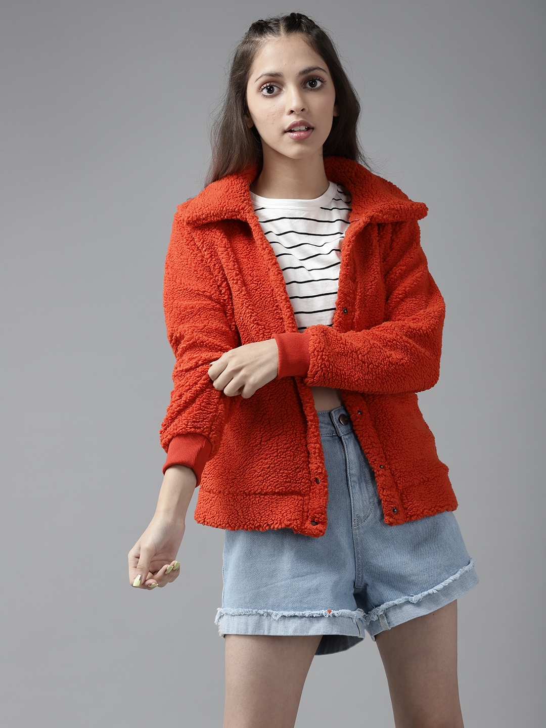 

UTH by Roadster Girls Orange Solid Sherpa Jacket