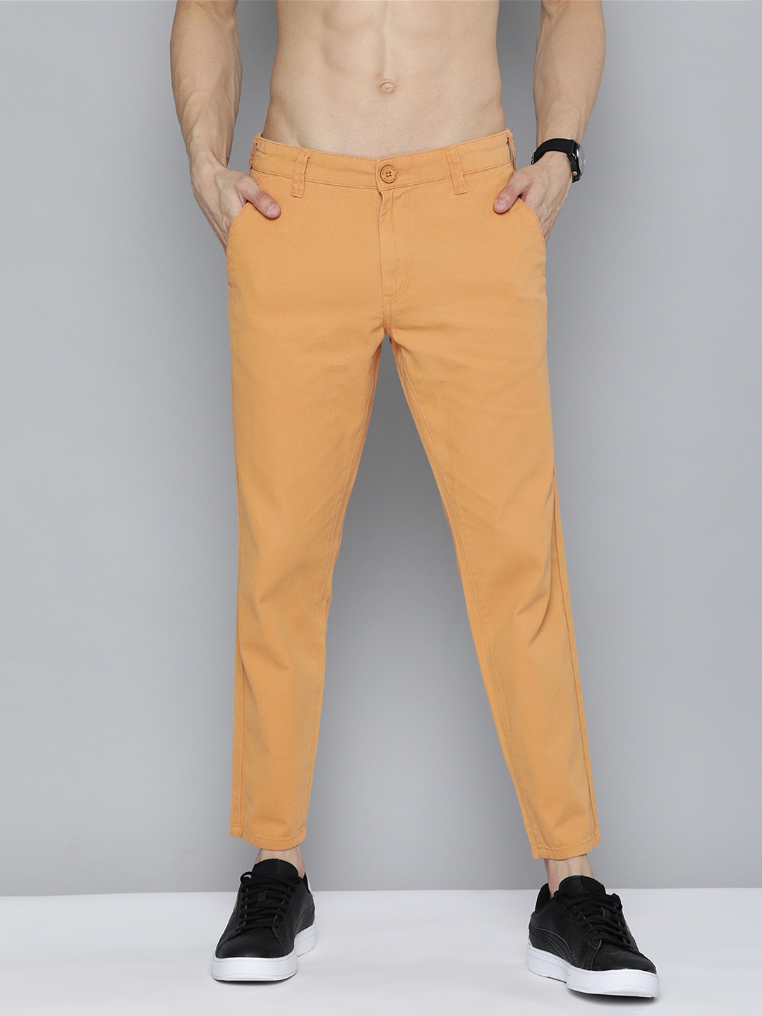 

HERE&NOW Men Orange Slim Fit Solid Trousers