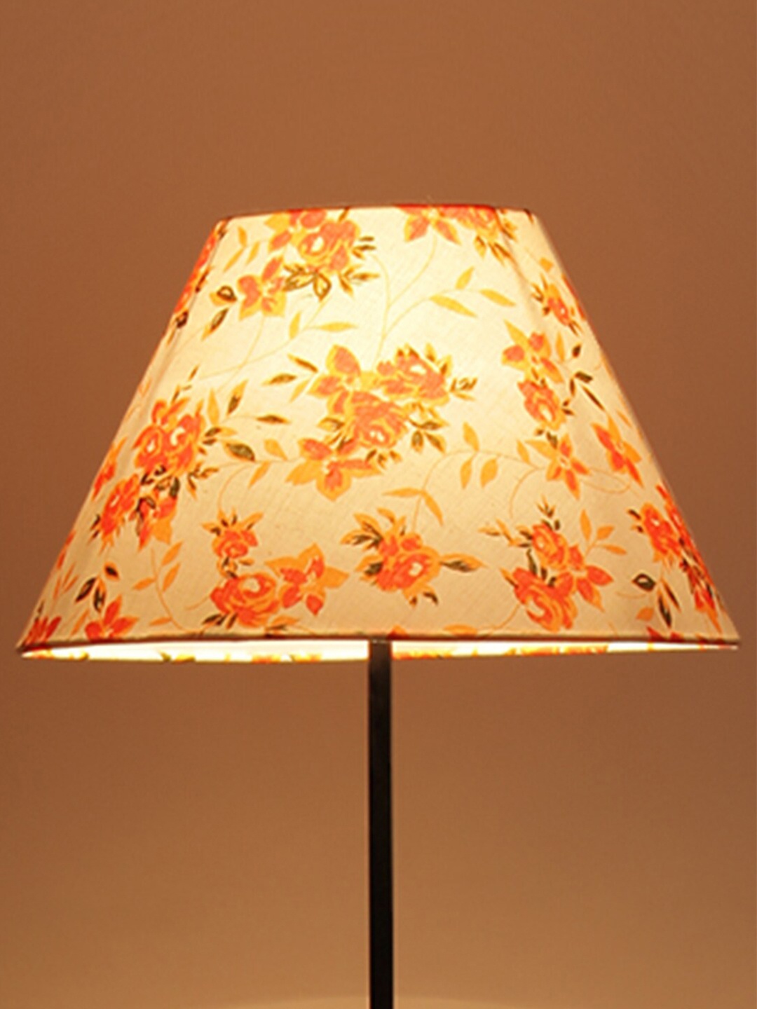 

Devansh White & Orange Printed Fabric Traditional Club Lamp Shade
