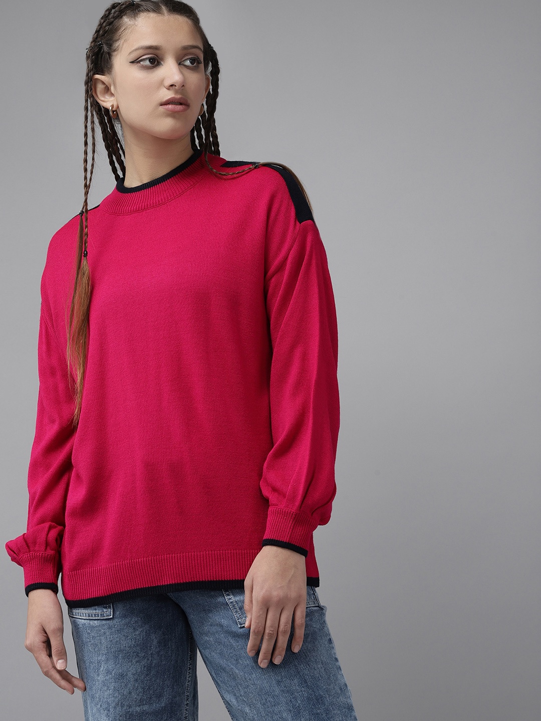 

UTH by Roadster Girls Pink Solid Pullover with Striped Detail