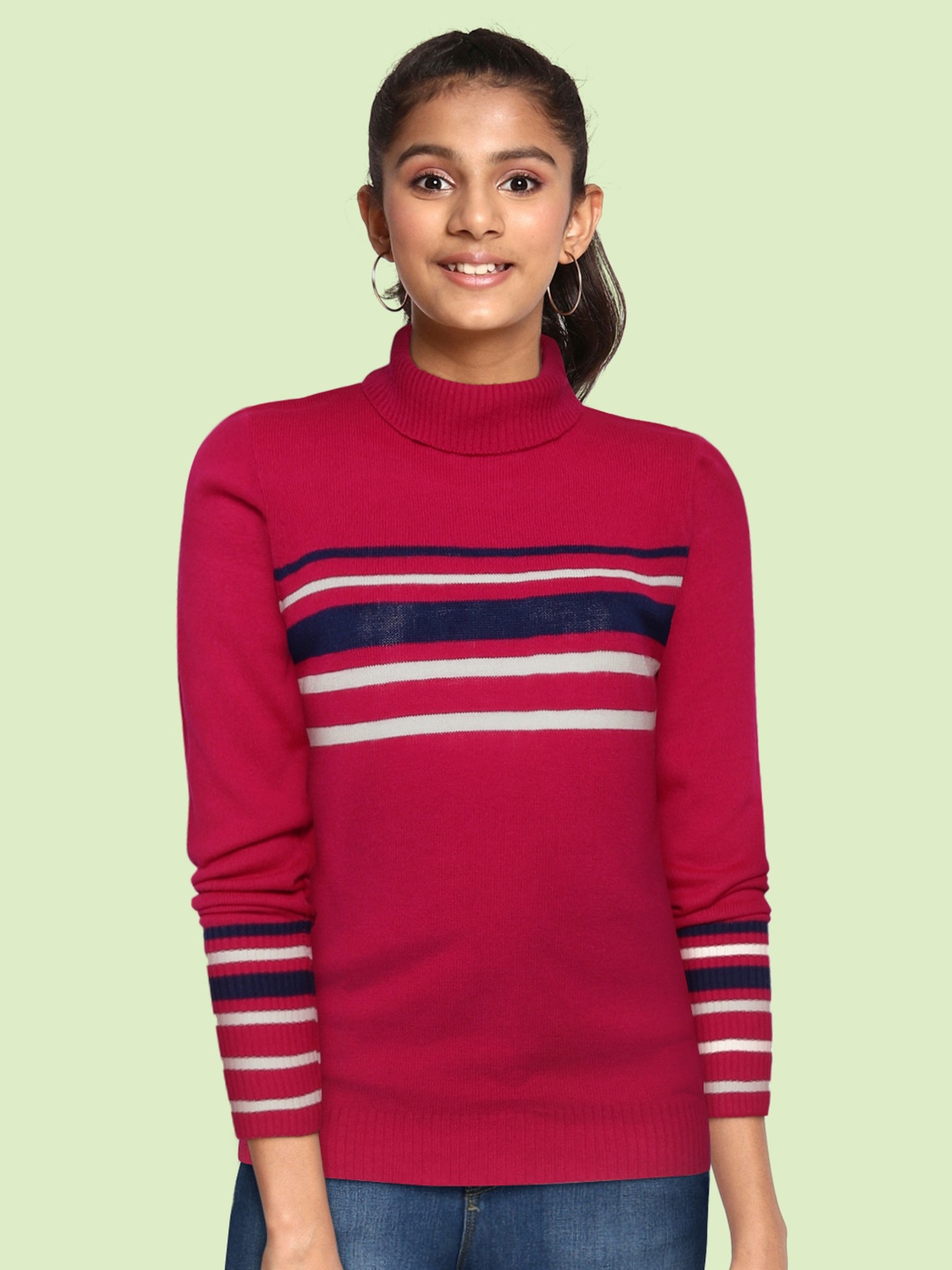 

UTH by Roadster Girls Pink & White Striped Pullover