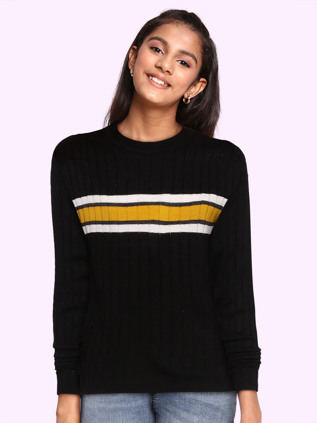 

UTH by Roadster Girls Black & Mustard Yellow Striped Pullover