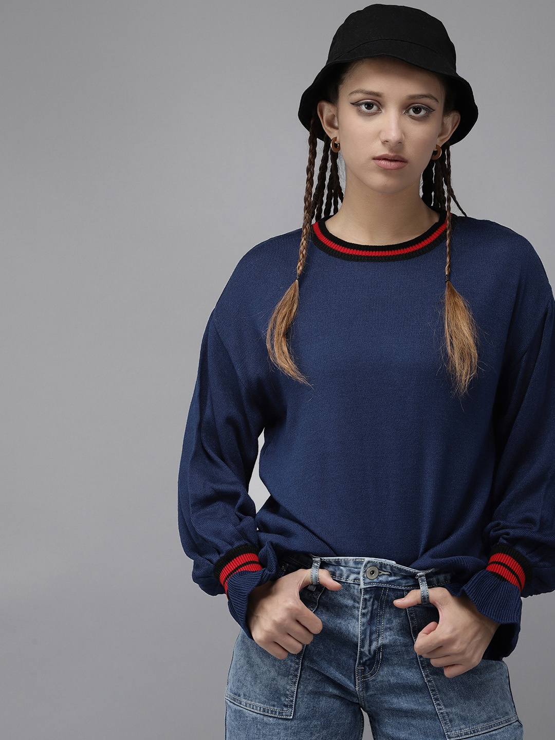 

UTH by Roadster Girls Navy Blue Solid Pullover Sweater
