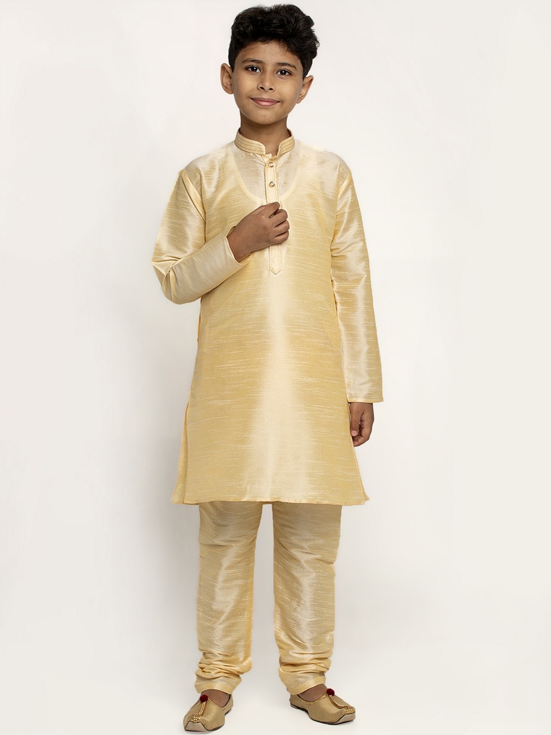 

KRAFT INDIA Boys Gold-Toned Dupion Silk Kurta with Pyjamas