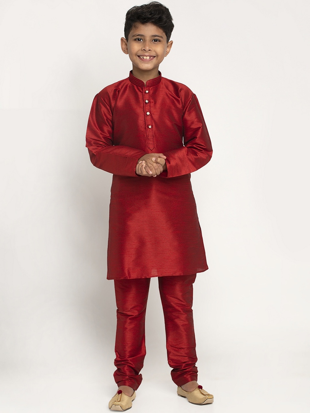 

KRAFT INDIA Boys Maroon Regular Dupion Silk Kurta with Pyjamas