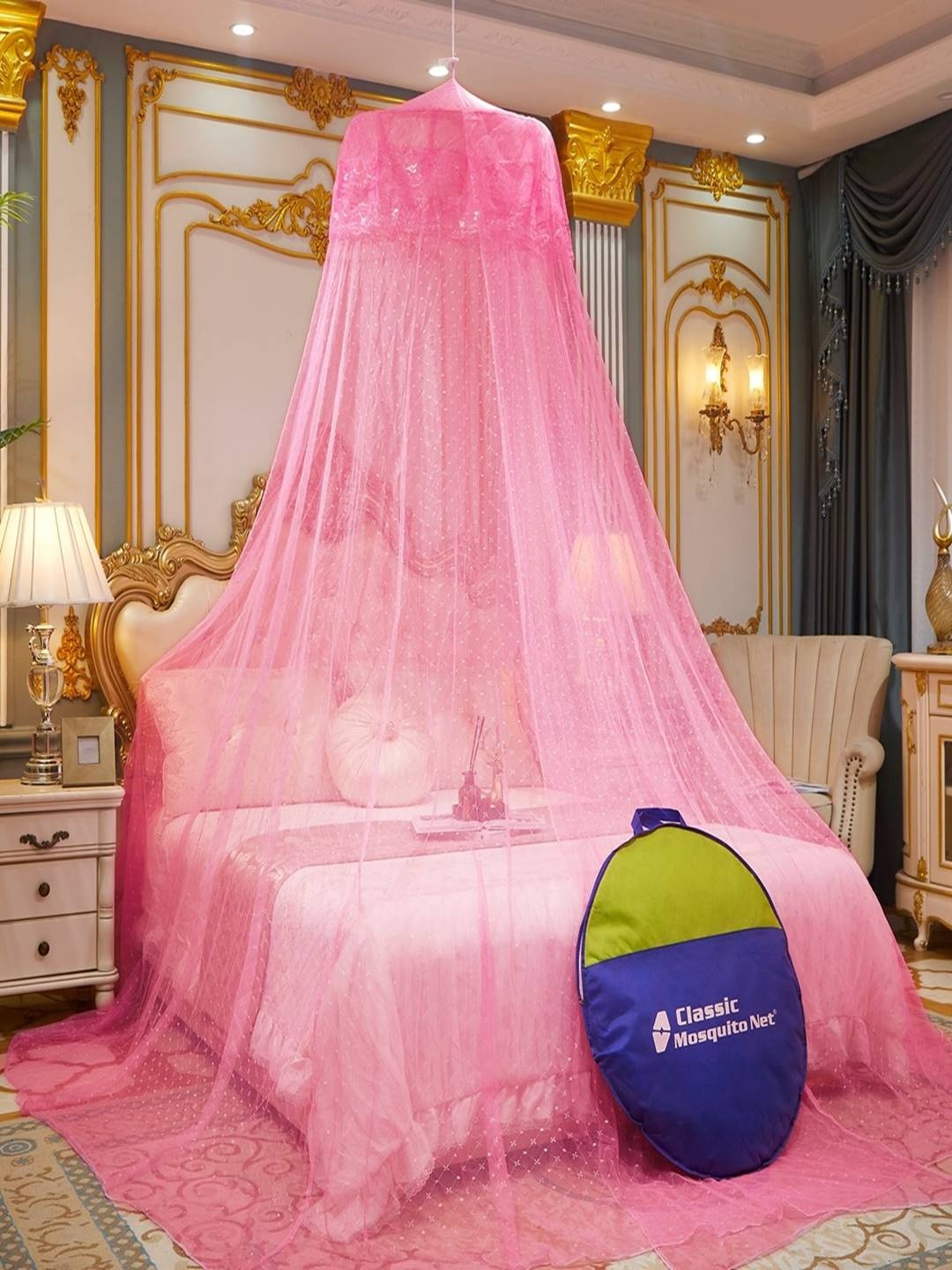 

Classic Mosquito Net Pink Solid King Size Bed Hanging Mosquito Net
