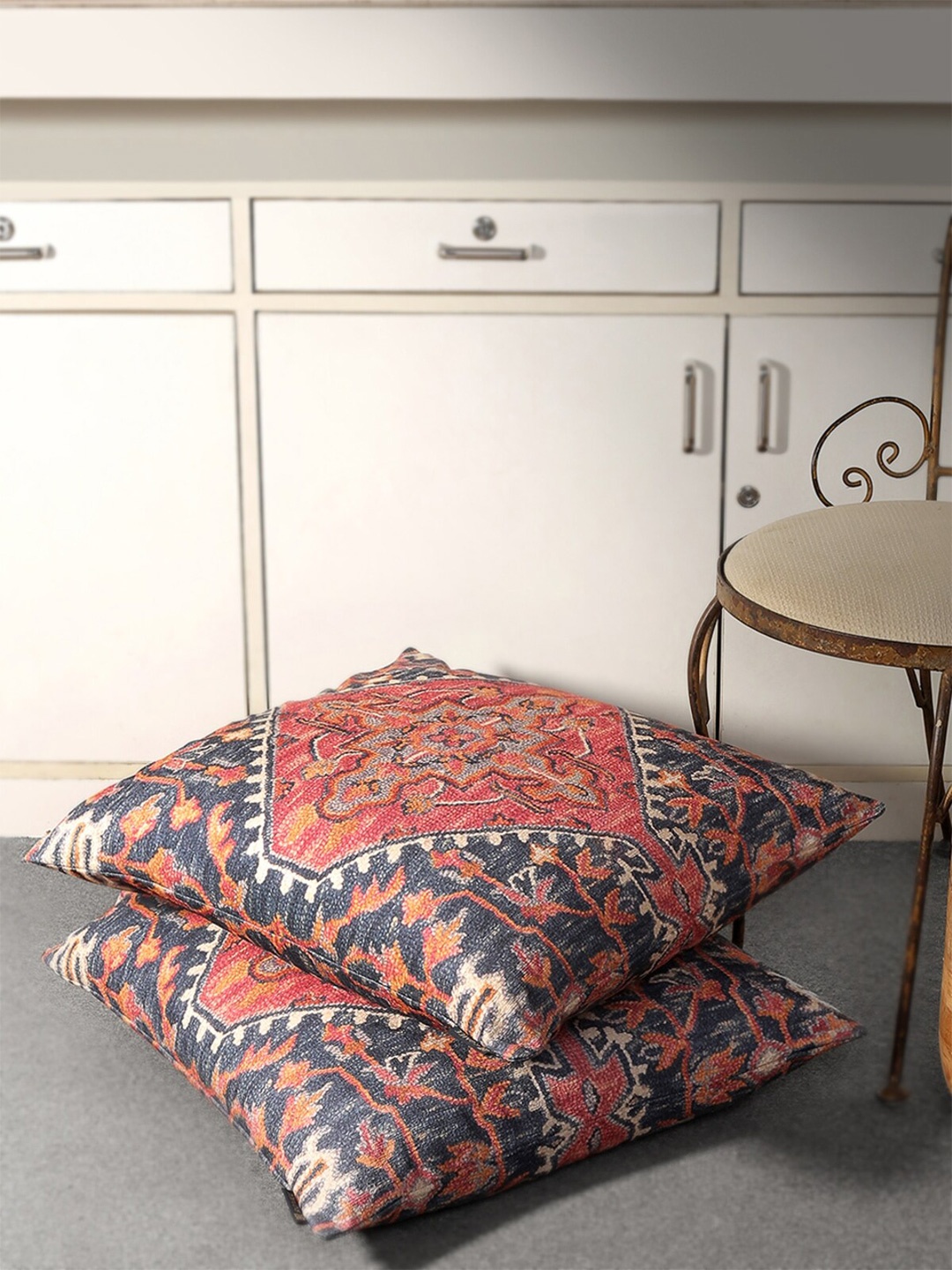 

ROMEE Blue & Maroon Set of 2 Ethnic Motifs Square Cushion Covers