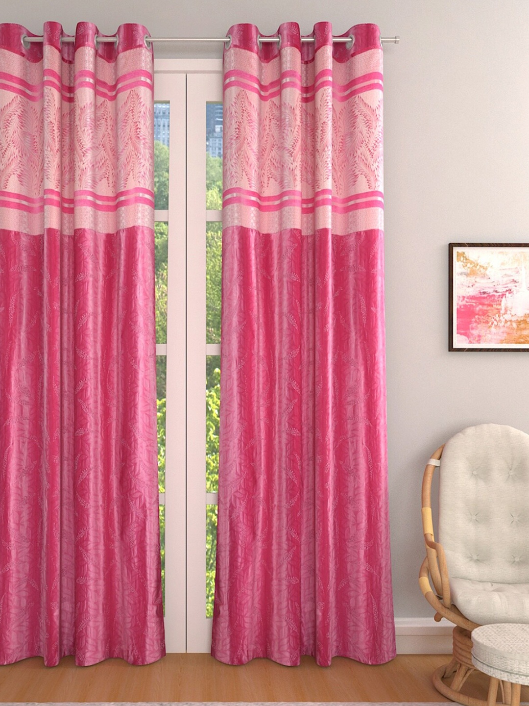 

ROMEE Pink Floral Room Darkening Long Door Curtain