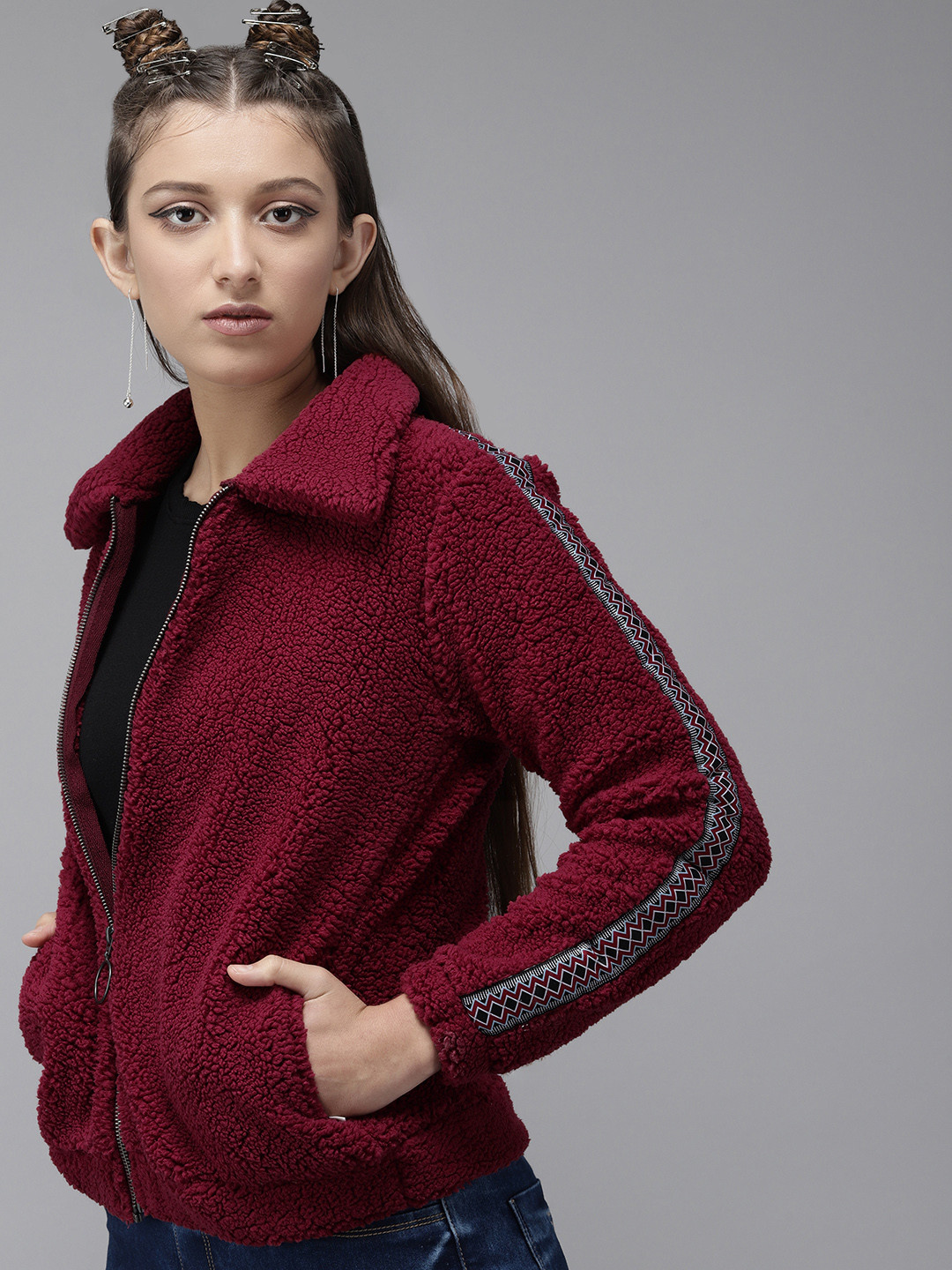 

UTH by Roadster Girls Burgundy Solid Sherpa Sweatshirt