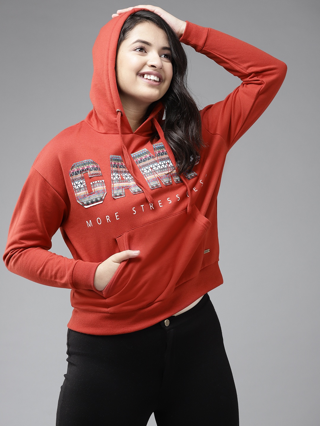 

UTH by Roadster Girls Rust Orange Applique Hooded Sweatshirt