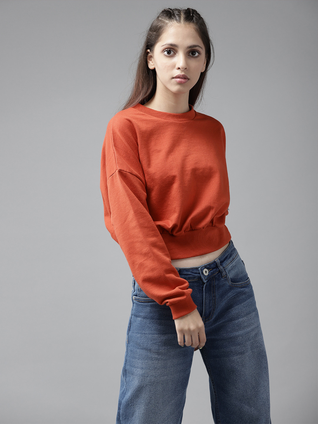 

UTH by Roadster Girls Rust Orange Solid Crop Sweatshirt