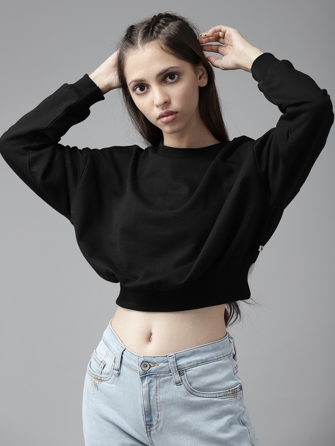 

UTH by Roadster Girls Black Solid Crop Sweatshirt