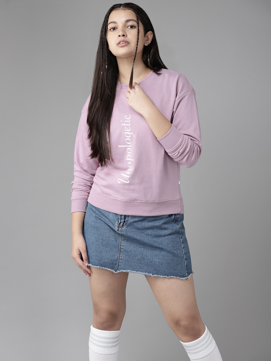 

UTH by Roadster Girls Lavender & White Typography Print Sweatshirt