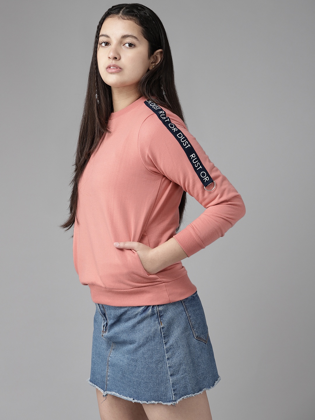 

UTH by Roadster Girls Peach-Coloured Solid Sweatshirt