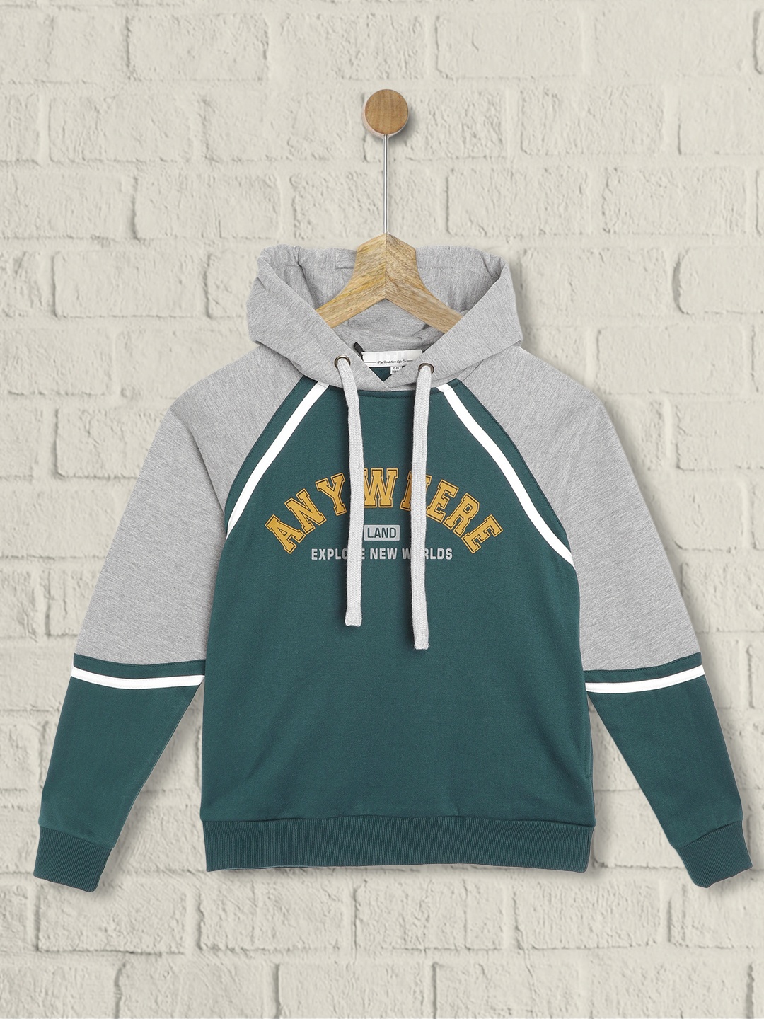 

UTH by Roadster Girls Green & Grey Printed Hooded Sweatshirt