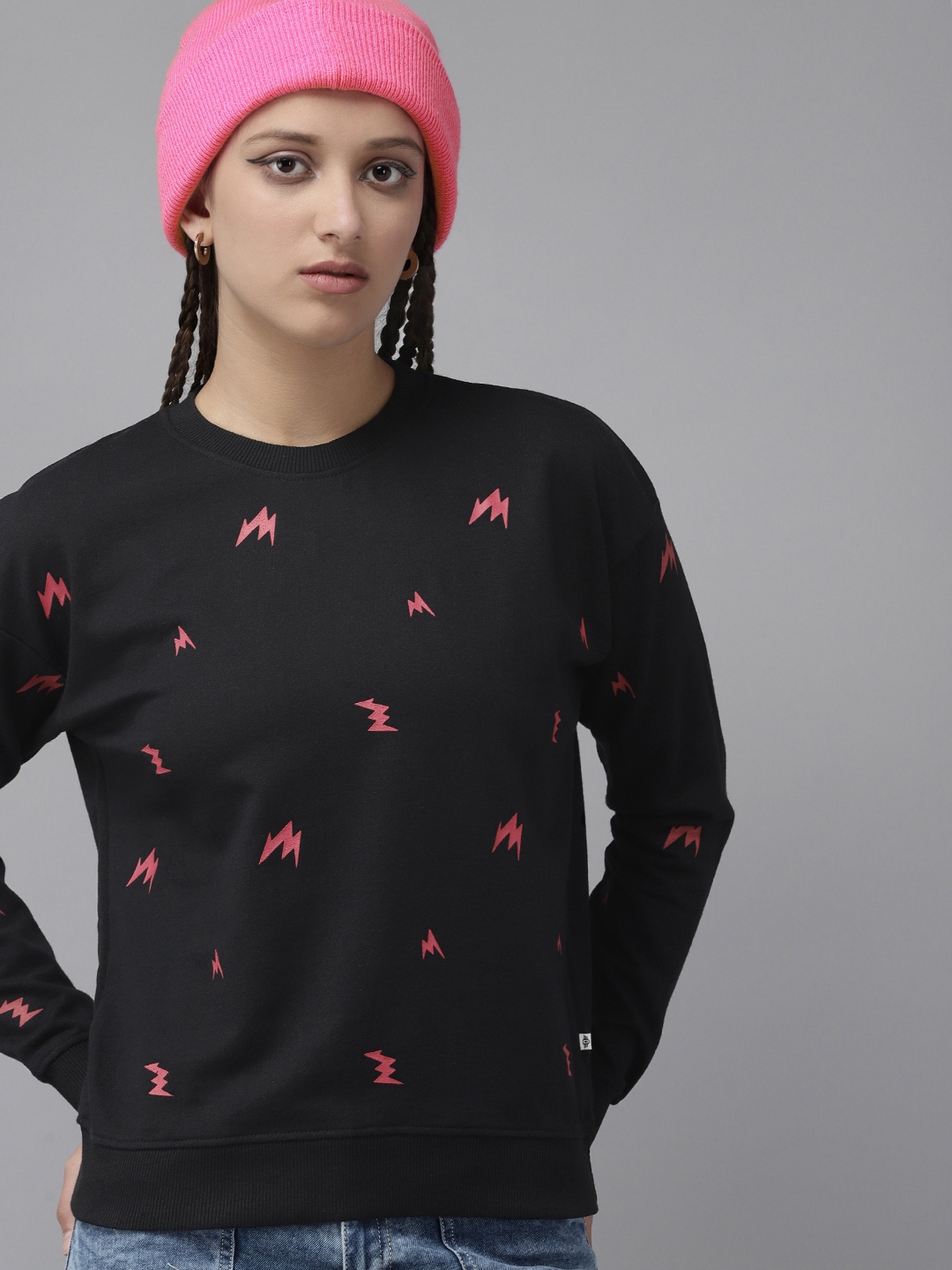 

UTH by Roadster Girls Black & Red Lightning Bolt Print Sweatshirt