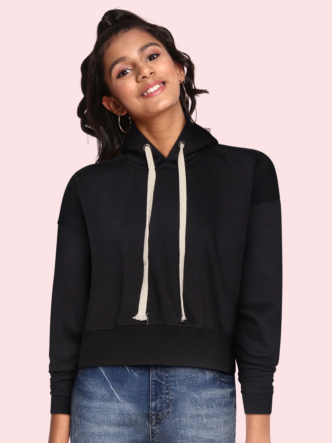 

UTH by Roadster Girls Black Solid Hooded Sweatshirt