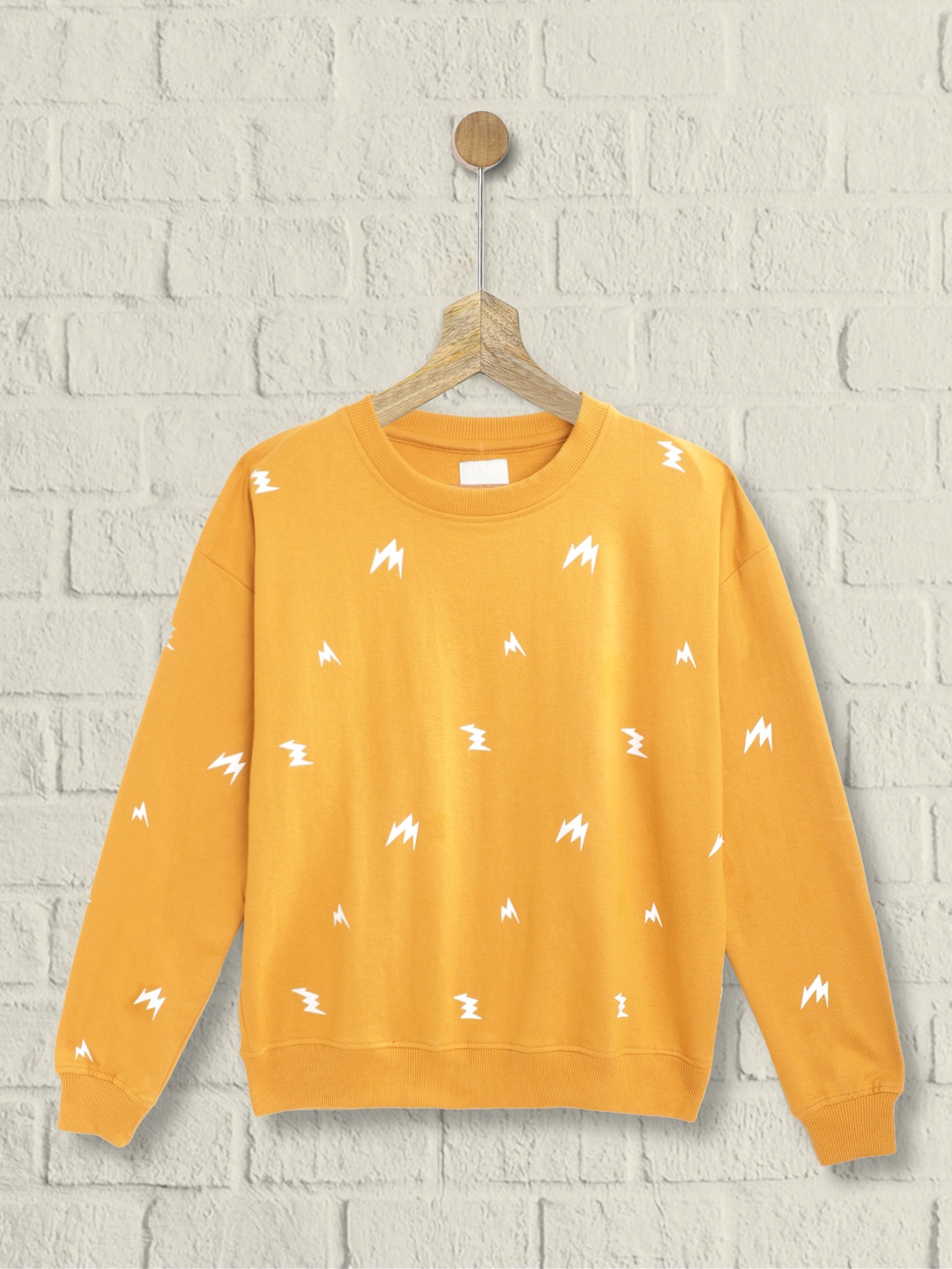 

UTH by Roadster Girls Mustard Yellow & White Lightning Bolt Print Sweatshirt