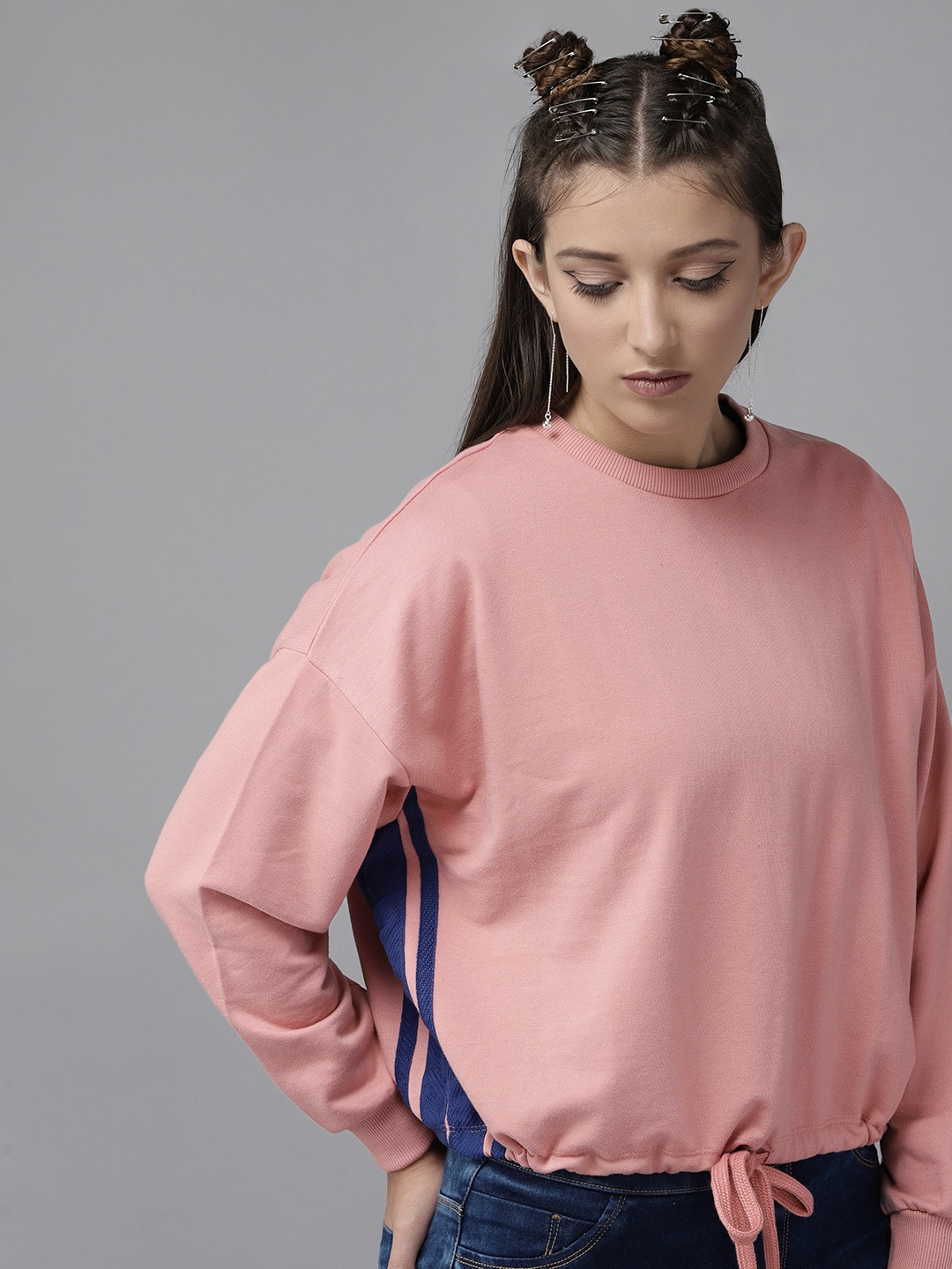 

UTH by Roadster Girls Dusty Pink Solid Sweatshirt with Side Stripes