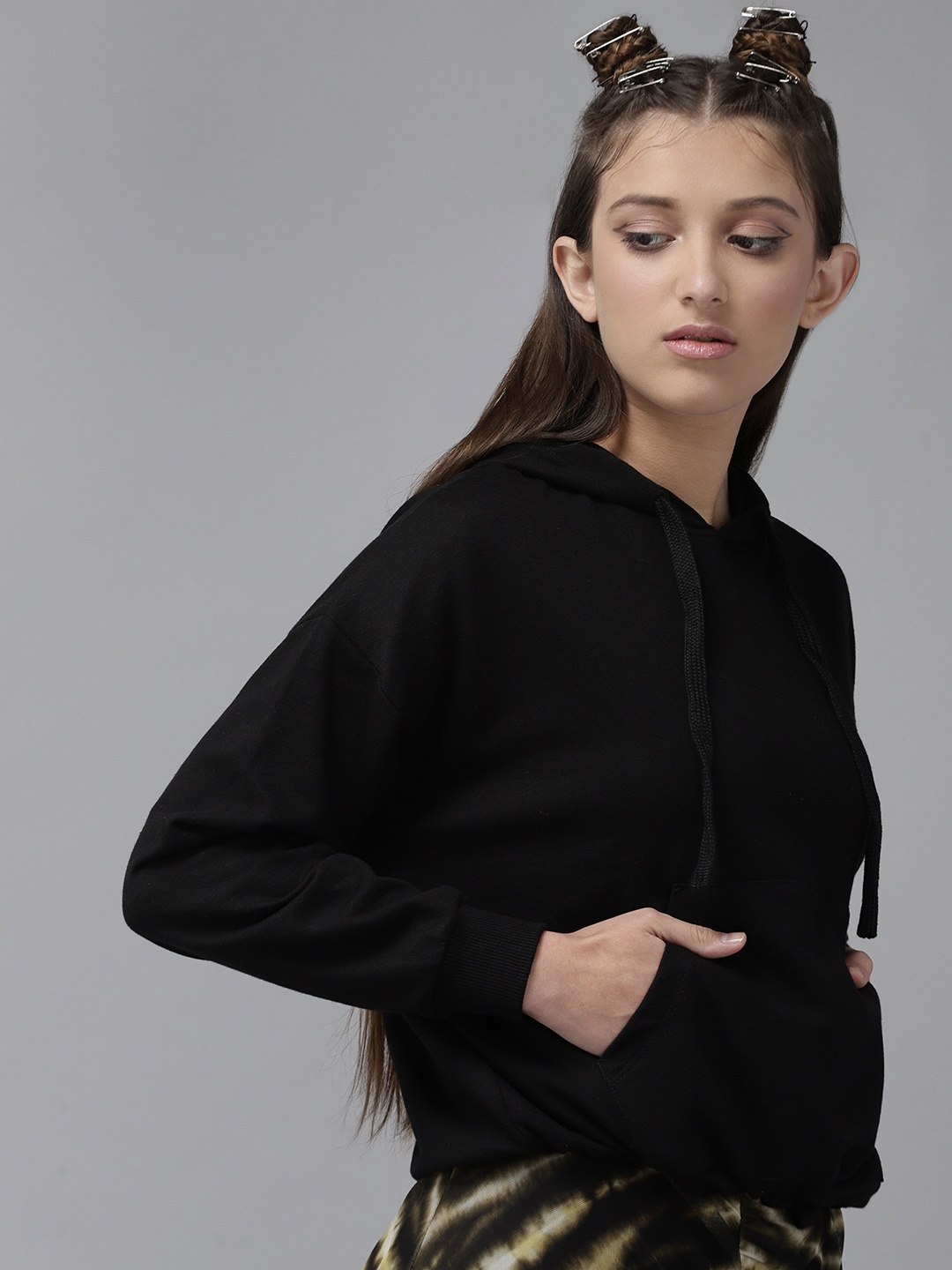 

UTH by Roadster Girls Black Solid Hooded Sweatshirt