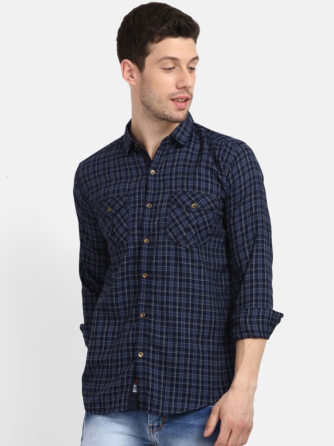 

V2 Value & Variety Men Navy Blue Tartan Checked Casual Shirt