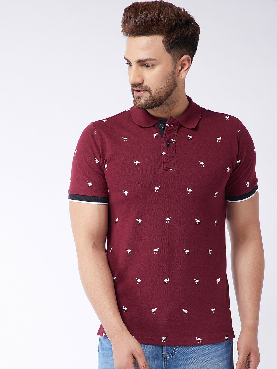 

GRITSTONES Men Maroon & White Printed Polo Collar T-shirt