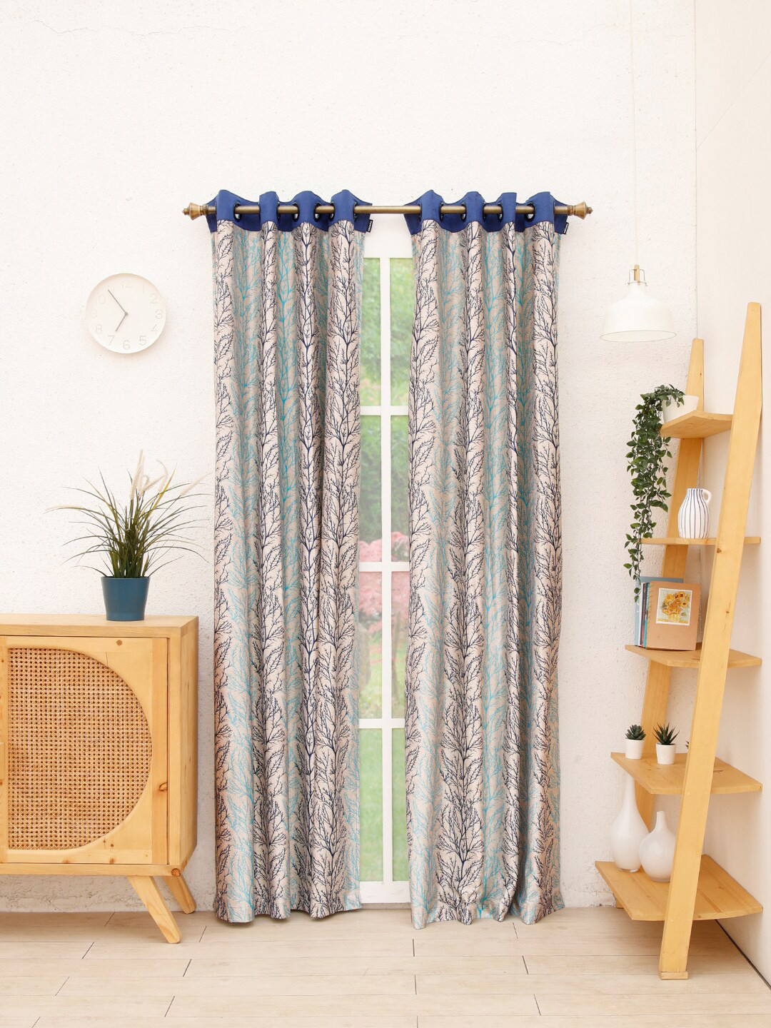 

Ariana Blue & Grey Set of 2 Floral Long Door Curtain