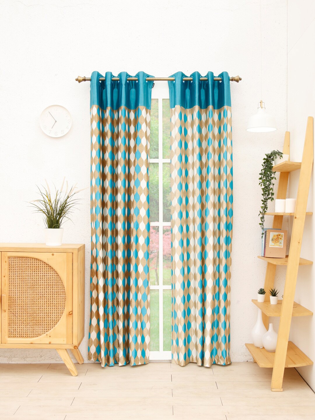 

Ariana Blue &Beige Set of 1 Geometric Door Curtain