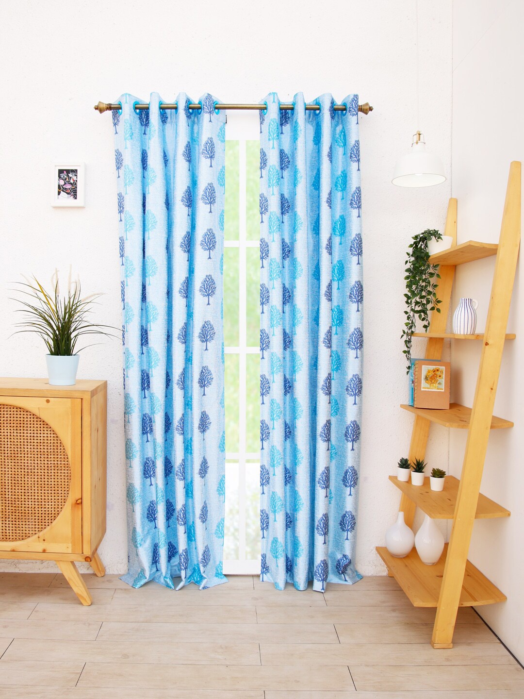 

Ariana Blue Set of 1 Floral Long Door Curtain