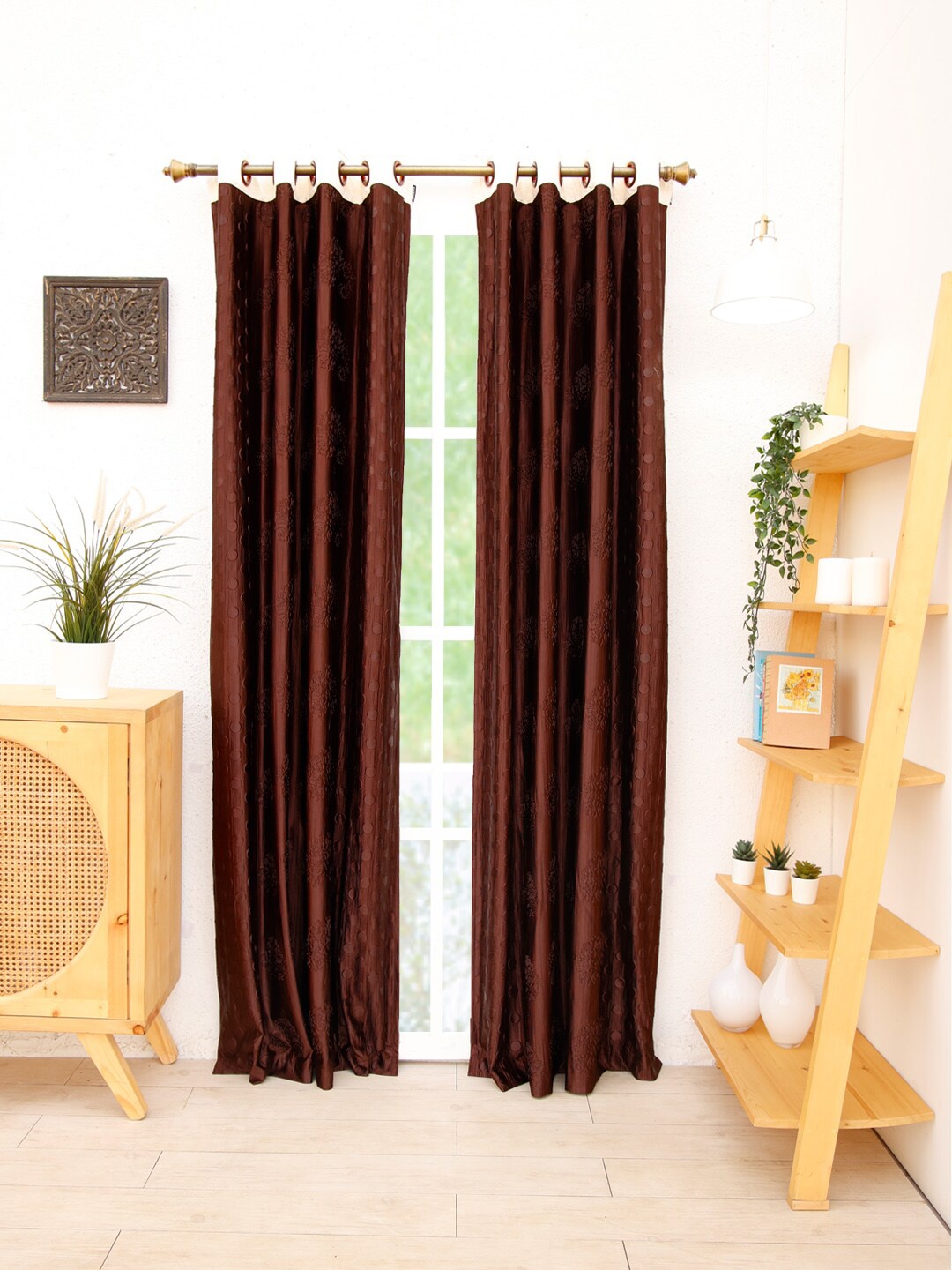 

Ariana Set of 1 Floral Long Door Curtain, Brown