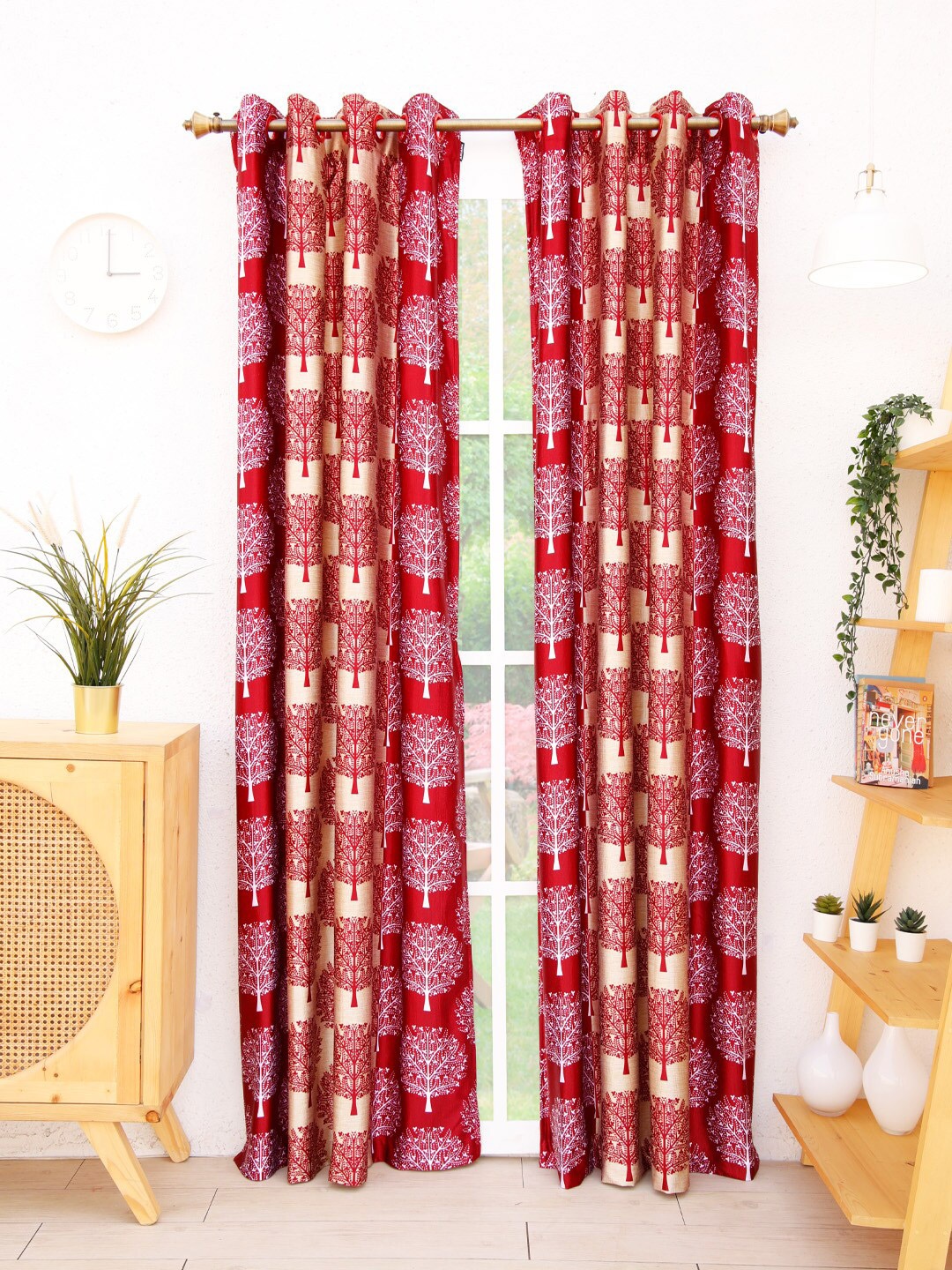 

Ariana Maroon & Cream-Coloured Set of 2 Floral Long Door Curtain