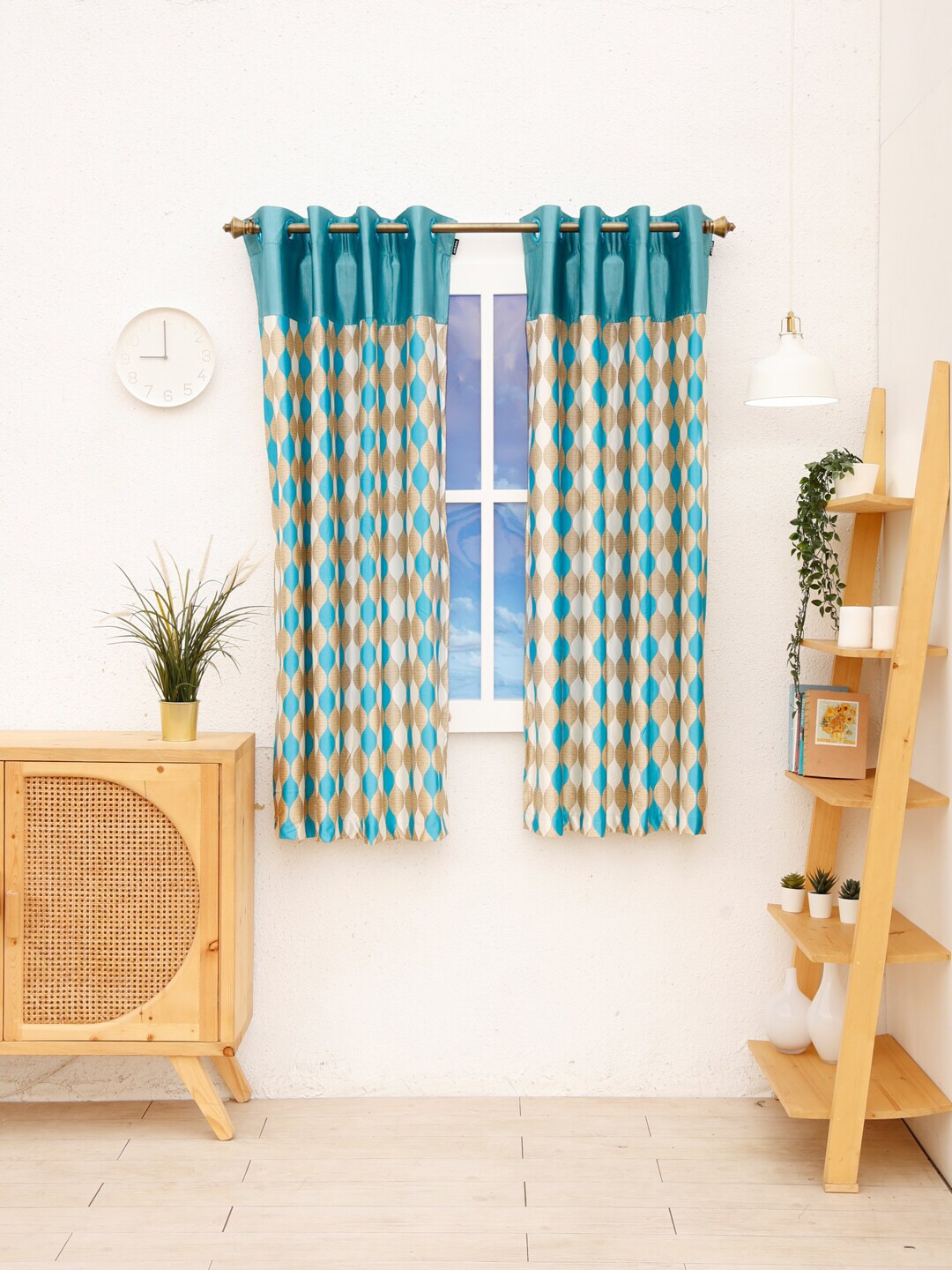 

Ariana Blue &Beige Set of 1 Geometric Window Curtain