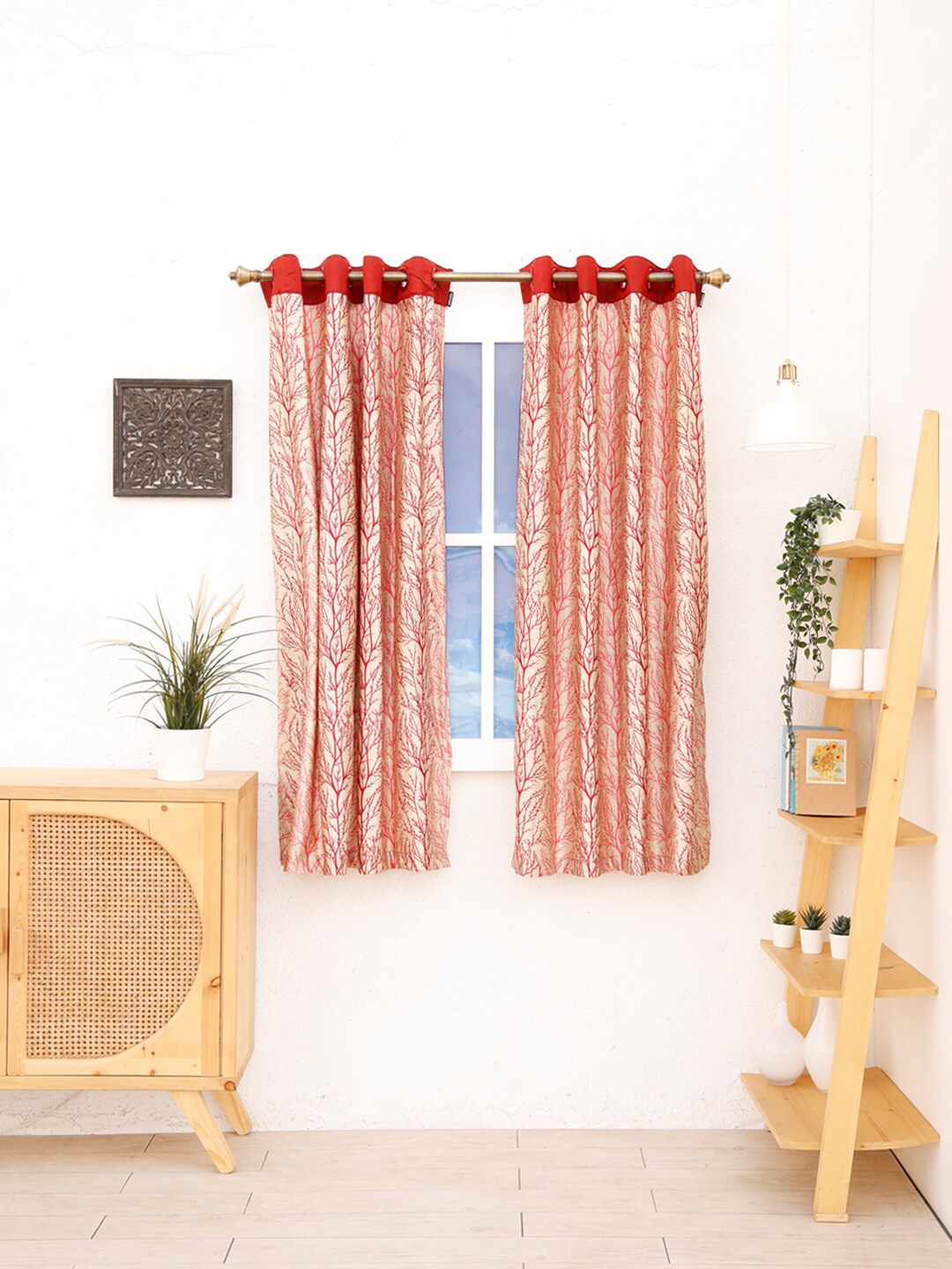 

Ariana Red & Cream-Coloured Set of 2 Floral Window Curtain