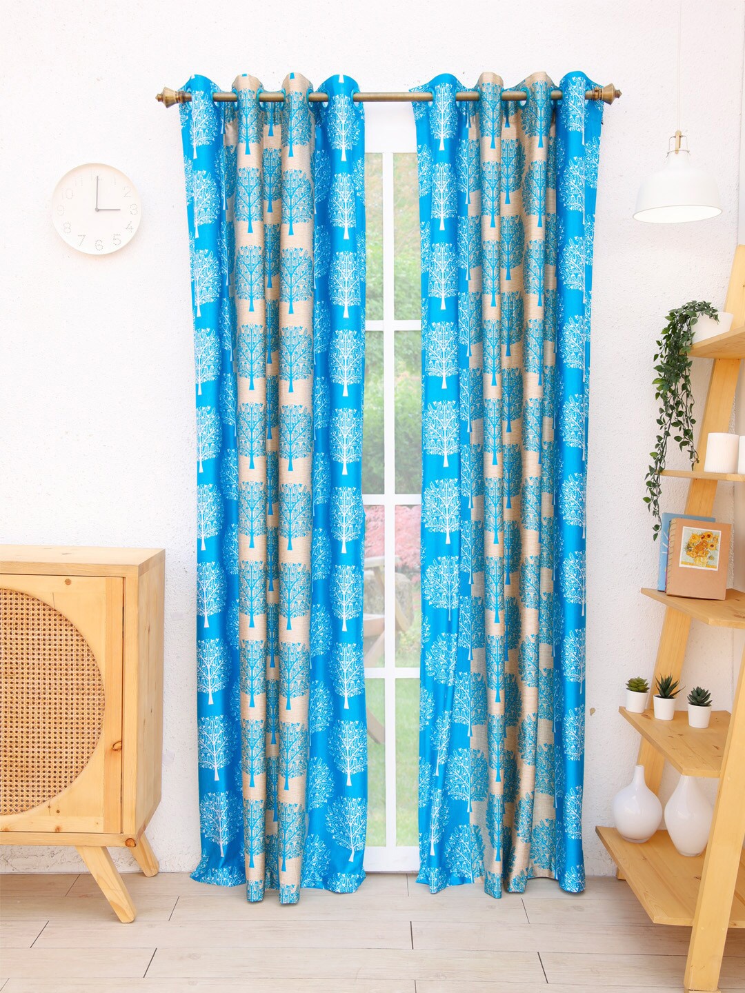 

Ariana Blue & Cream-Coloured Set of 2 Floral Door Curtain