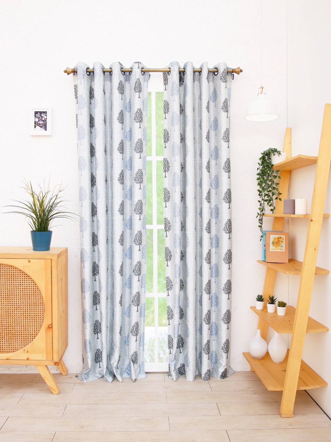 

Ariana Grey &Blue Set of 1 Floral Long Door Curtain