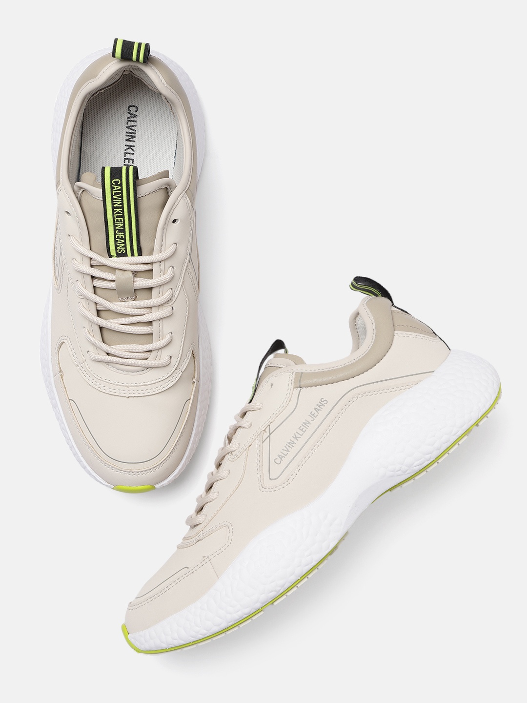 

Calvin Klein Men Off White & Khaki Solid Sporty Runner Regular Sneakers