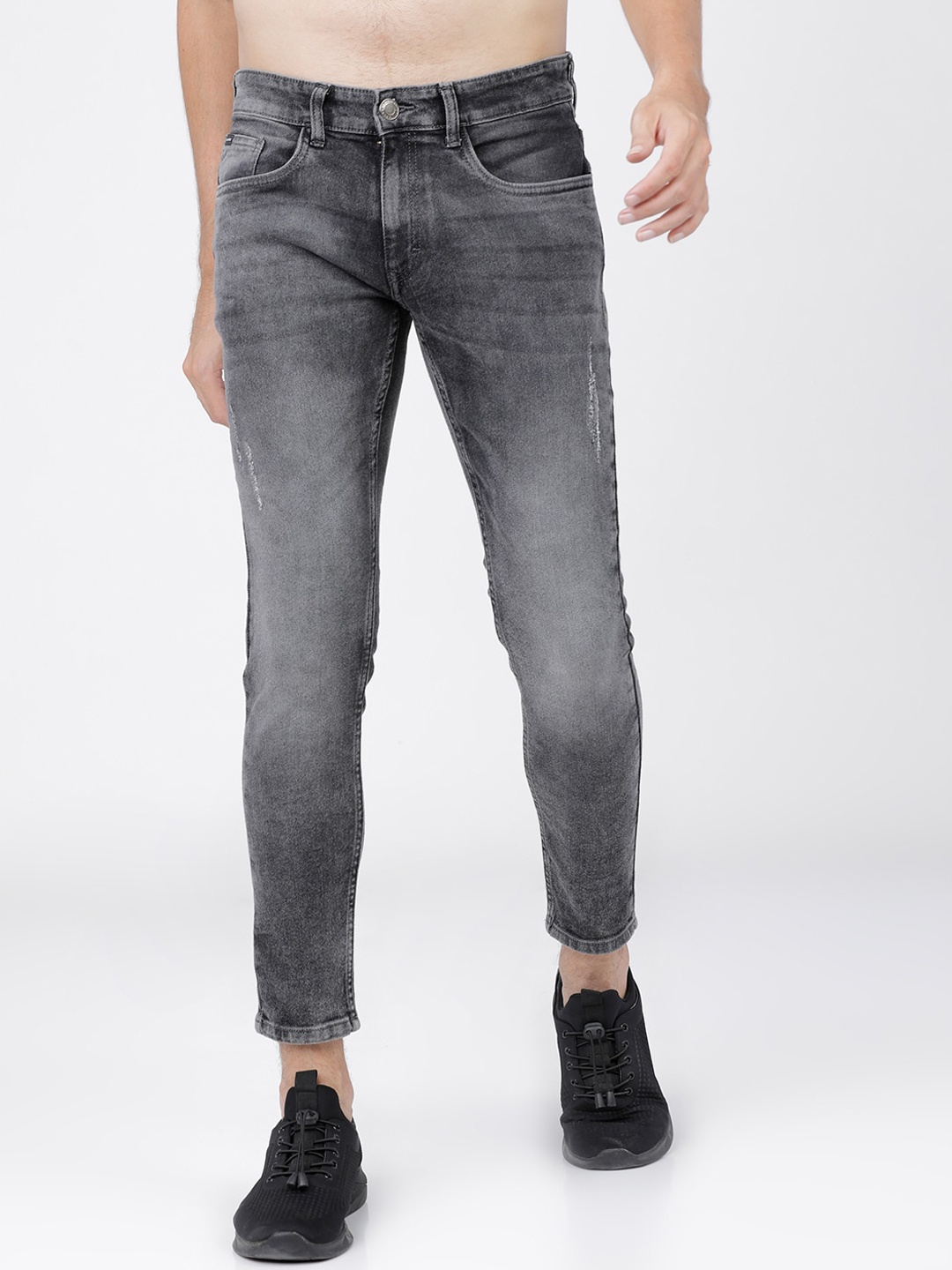 

HIGHLANDER Men Grey Tapered Fit Low Distress Heavy Fade Stretchable Jeans