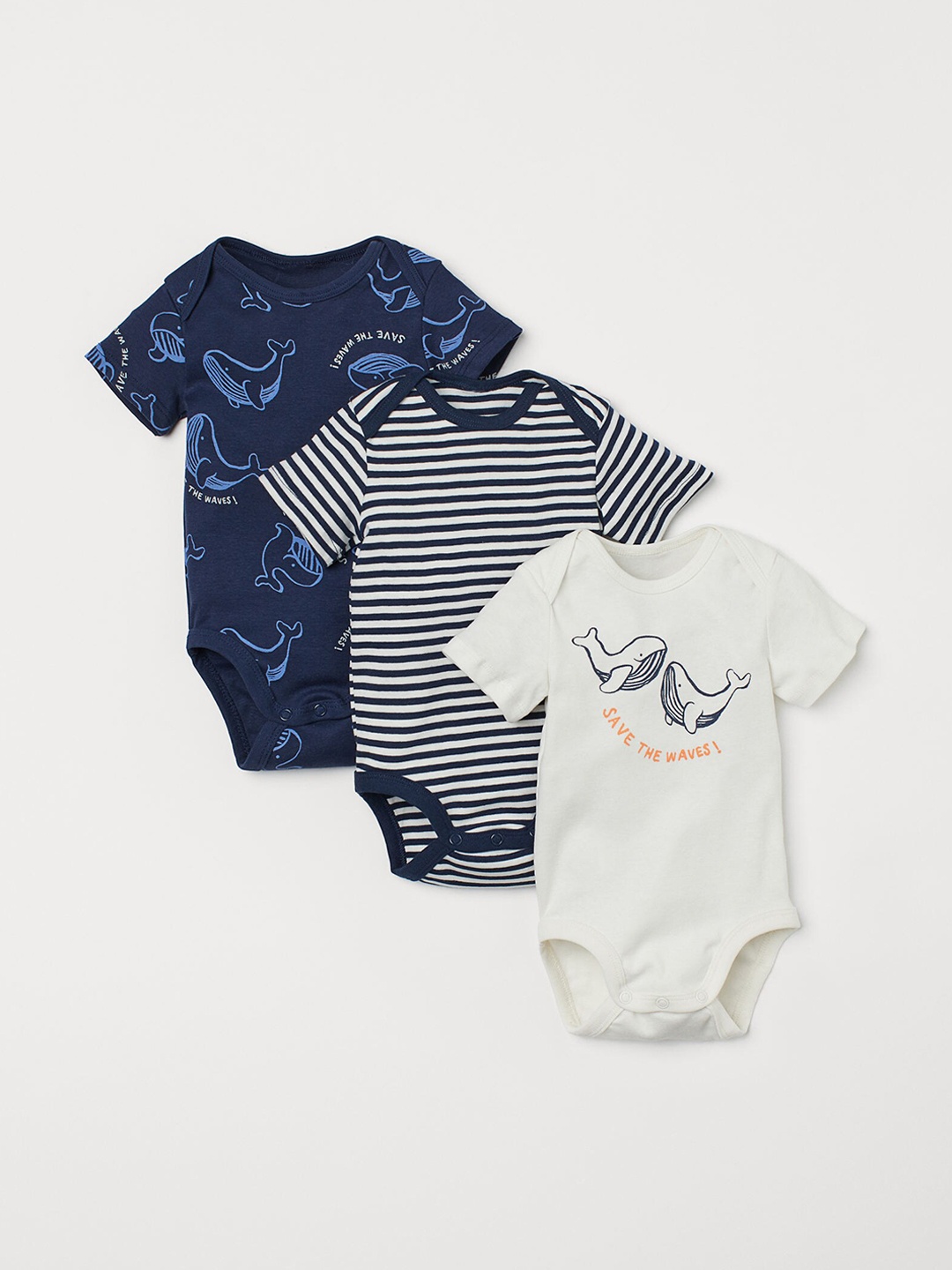 

H&M Boys White & Blue 3-pack short-sleeved bodysuits
