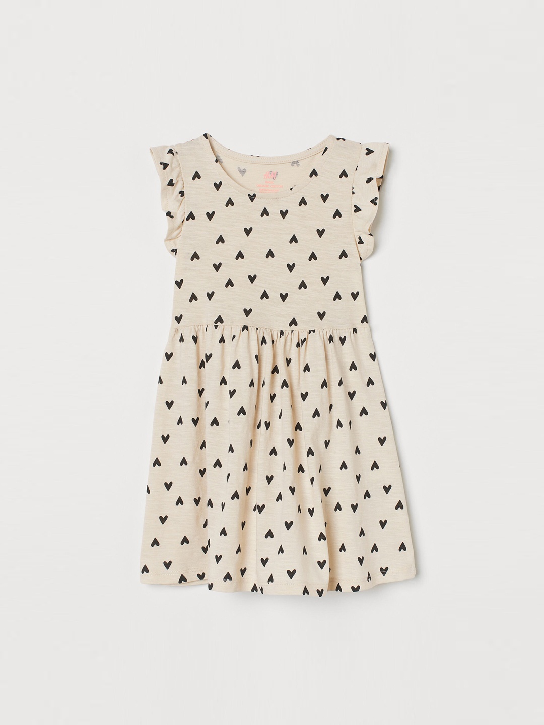 

H&M Girls Beige & Black Heat Printed Cotton Jersey Dress