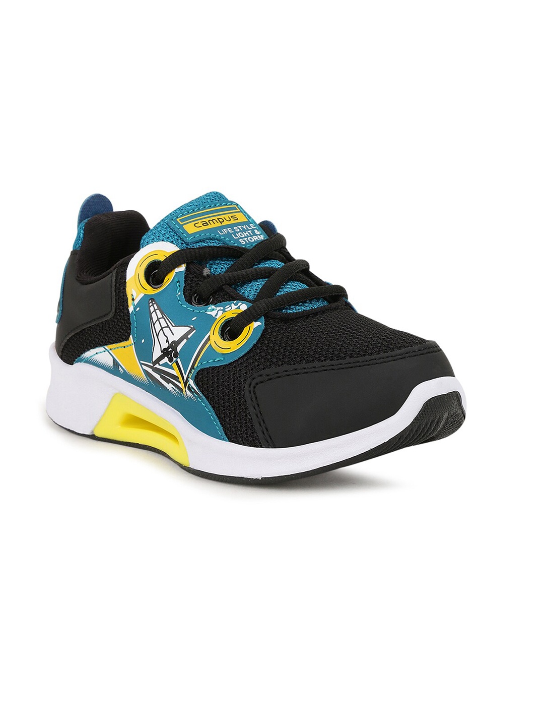 

Campus Kids Black & Turquoise Blue Print & Patterned Mesh Running Shoes