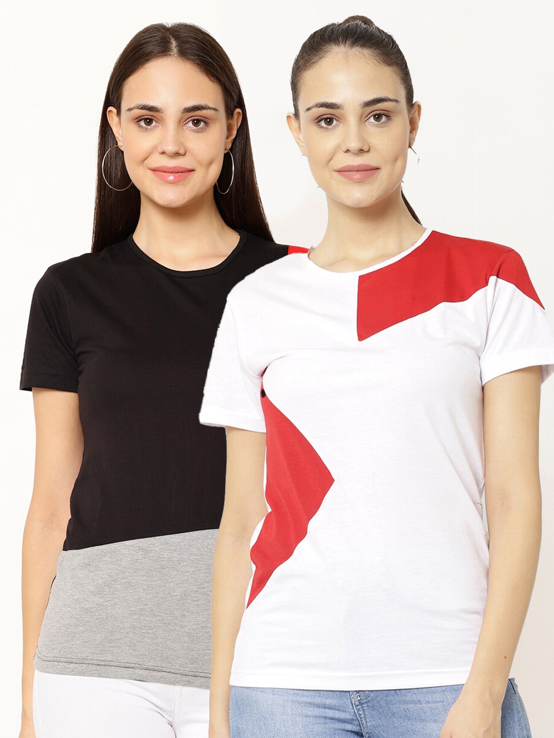 

VIMAL JONNEY Women Pack Of 2 Colourblocked T-shirt, White